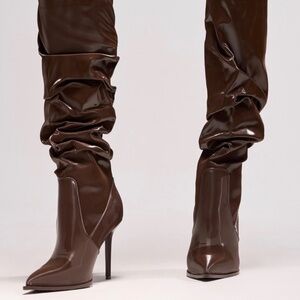 AKIRA AZALEA WANG MITICA DARK BROWN PATENT RUCHED SEXY BOOT Size 66